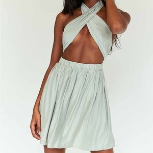 Princess Polly sage green wrap top mini dress